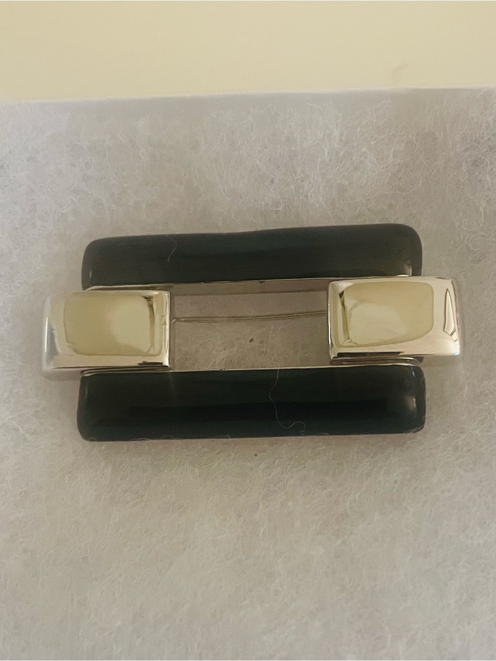 Monet Pin Black Enamel with Silver Tone Bars Contemporary Vintage 1980’s